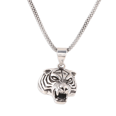 Sterling Silver Tiger Pendant Necklace from India