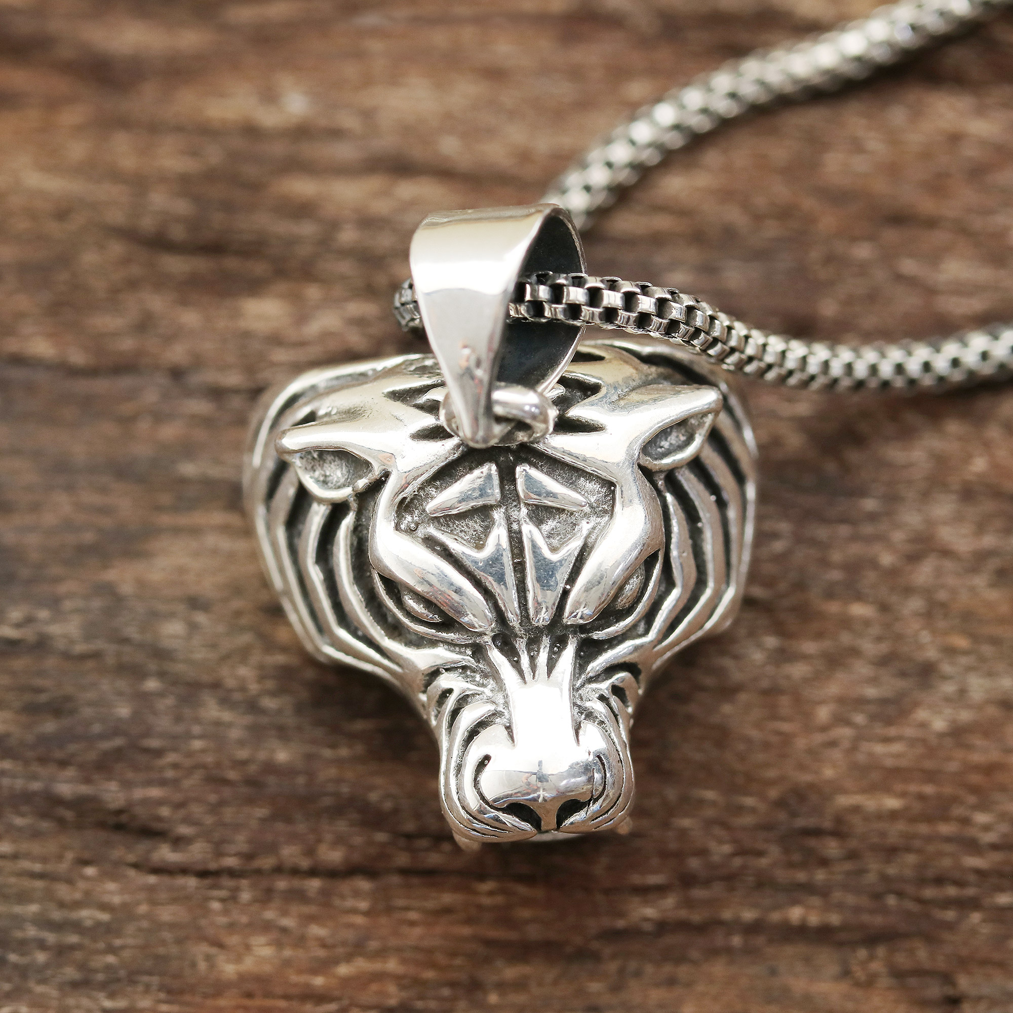 Sterling Silver Tiger Pendant Necklace from India - Swift Tiger | NOVICA