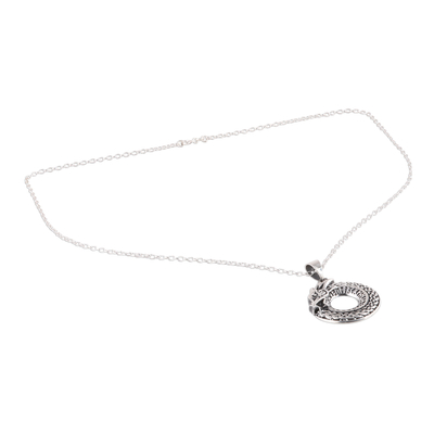 Sterling silver pendant necklace, 'Dragon Ouroboros' - Circular Sterling Silver Dragon Necklace from India