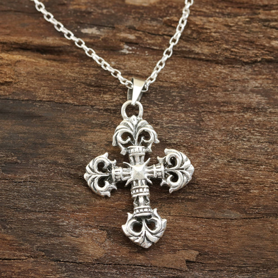 Sterling silver pendant necklace, 'Creative Cross' - Sterling Silver Cross Pendant Necklace from
