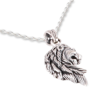 Sterling silver pendant necklace, 'Lion Curl' - Sterling Silver Lion Necklace from India