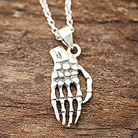 Sterling silver pendant necklace, 'Skeleton Hand' - Sterling Silver Skeleton Hand Pendant Necklace from India