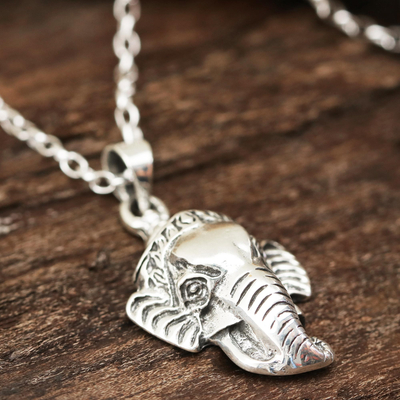 Sterling silver pendant necklace, 'Charm of the Elephant' - Sterling Silver Elephant Pendant Necklace Crafted in India