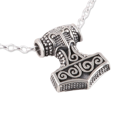 Men's Sterling Silver Thor Necklace Crafted in India - Thor's Glory