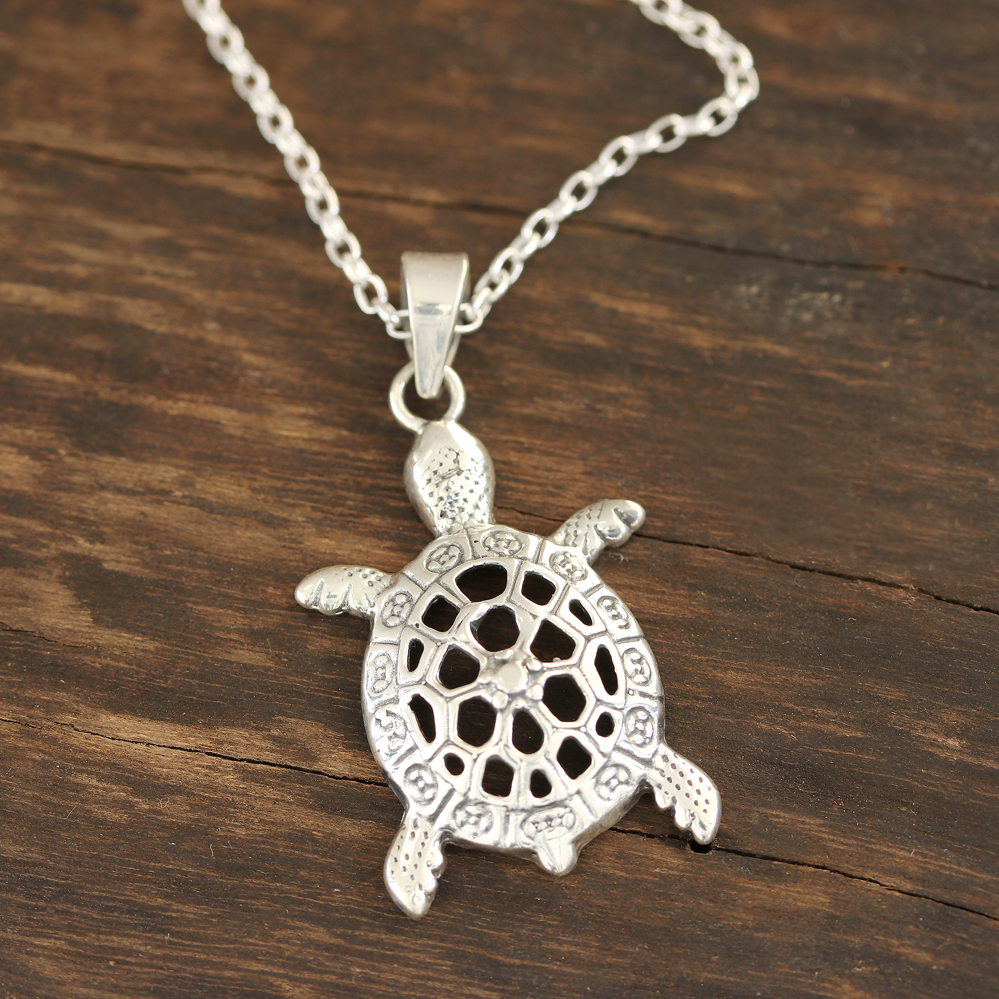 Sterling Silver Turtle Pendant Necklace from India - Harmonious Turtle ...