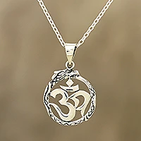 Sterling silver pendant necklace, Dragon Om