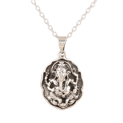 Collar colgante de plata esterlina - Collar con colgante de Ganesha de plata esterlina de la India