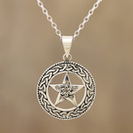 Sterling silver pendant necklace, 'Celtic Star' - Celtic Motif Sterling Star Pendant Necklace from India