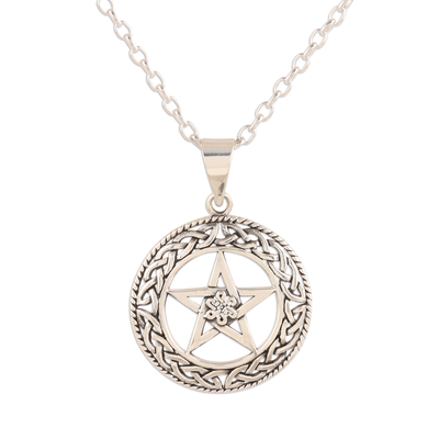 Sterling silver pendant necklace, 'Celtic Star' - Celtic Motif Sterling Star Pendant Necklace from India