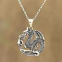 Sterling silver pendant necklace, 'Dragon's Delight' - Artisan Crafted Sterling Silver Pendant Necklace from India