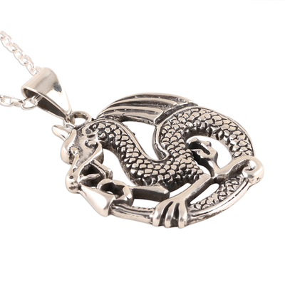 Sterling silver pendant necklace, 'Dragon's Delight' - Artisan Crafted Sterling Silver Pendant Necklace from India