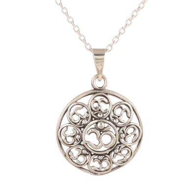 Om Motif Sterling Silver Pendant Necklace from India - Eternal Peace ...
