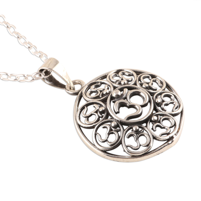 Sterling silver pendant necklace, 'Eternal Peace' - Om Motif Sterling Silver Pendant Necklace from India