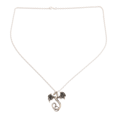 Sterling silver pendant necklace, 'Spread Dragon' - Combination-Finish Sterling Silver Dragon Necklace