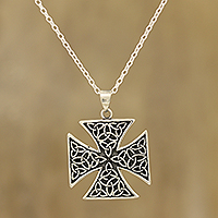 Sterling silver pendant necklace, 'Celtic Reverence' - Celtic Cross Sterling Silver Pendant Necklace from India