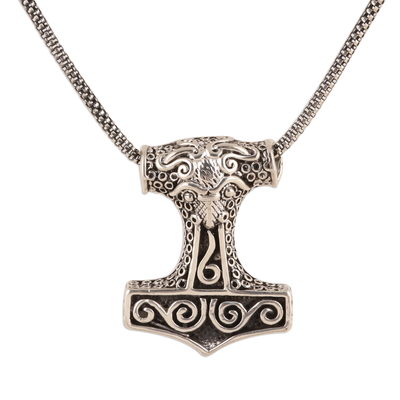 Halskette mit Anhänger aus Sterlingsilber, „Thor Bull“ – Thorshammer-Halskette aus Sterlingsilber mit Stiermotiv
