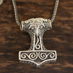Sterling silver pendant necklace, 'Thor Bull' - Bull-Themed Sterling Silver Thor's Hammer Necklace