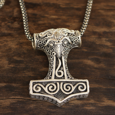 Collar colgante de plata esterlina - Collar de martillo de Thor de plata de ley con tema de toro