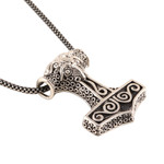 Sterling silver pendant necklace, 'Thor Bull' - Bull-Themed Sterling Silver Thor's Hammer Necklace