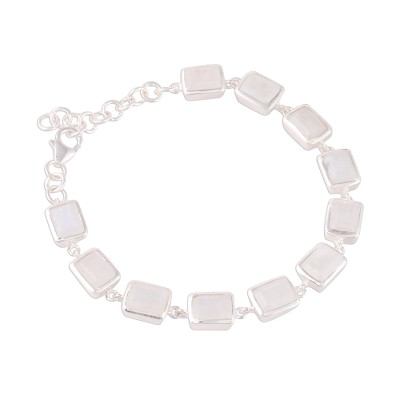 Rainbow moonstone link bracelet, 'Fascinating Rectangles' - Rectangular Rainbow Moonstone Link Bracelet from India
