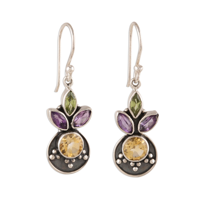 Multi-gemstone dangle earrings, 'Glittering Melody' - 3-Carat Multi-Gemstone Dangle Earrings from India