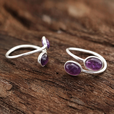 Amethyst toe rings, 'Dainty Ovals' (pair) - Oval Amethyst Toe Rings from India (Pair)