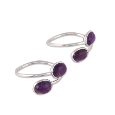 Amethyst toe rings, 'Dainty Ovals' (pair) - Oval Amethyst Toe Rings from India (Pair)