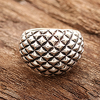 Sterling silver domed ring, 'Blissful Pattern' - Rhombus Pattern Sterling Silver Domed Ring from India