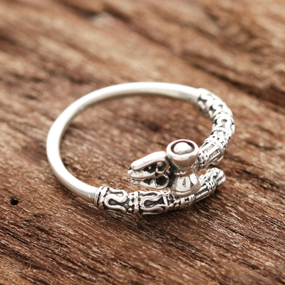 Sterling silver wrap ring, 'Powerful Shiva' - Shiva-Themed Sterling Silver Wrap Ring from India