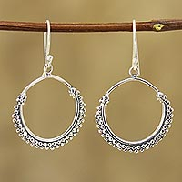 Sterling silver dangle earrings, 'Dotted Loops' - Dotted Sterling Silver Dangle Earrings from India