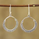 Sterling silver dangle earrings, 'Dotted Loops' - Dotted Sterling Silver Dangle Earrings from India