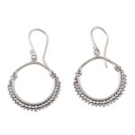 Sterling silver dangle earrings, 'Dotted Loops' - Dotted Sterling Silver Dangle Earrings from India