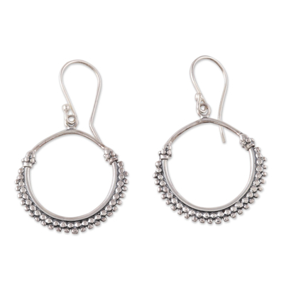 Sterling silver dangle earrings, 'Dotted Loops' - Dotted Sterling Silver Dangle Earrings from India