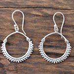Sterling silver dangle earrings, 'Dotted Loops' - Dotted Sterling Silver Dangle Earrings from India