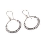 Sterling silver dangle earrings, 'Dotted Loops' - Dotted Sterling Silver Dangle Earrings from India