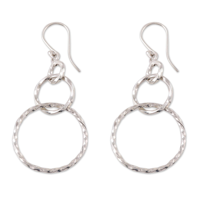 Sterling silver dangle earrings, 'Twisted Loop' - Sterling Silver Looped Dangle Earrings from India