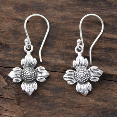 Sterling silver dangle earrings, 'Floral Eternity' - Floral Sterling Silver Dangle Earrings from Indai