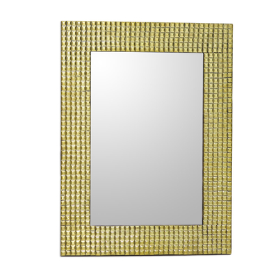Espejo de pared de latón - Espejo de pared de vidrio con patrón cuadrado de la India