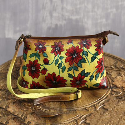 Hand-painted leather sling, Floral Romance