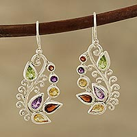 Multi-gemstone dangle earrings, 'Nature's Dazzle' - Multi-Gemstone Dangle Earrings from India