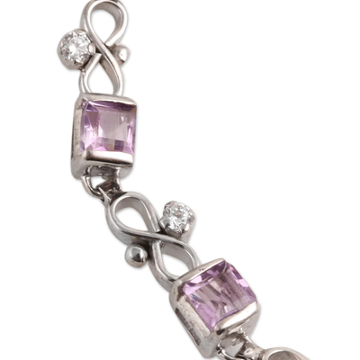 Amethyst link bracelet, 'Beauty to Infinity' - Amethyst and Sterling Silver Figure Eight Link Bracelet