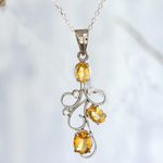 Citrine pendant necklace, 'Delicate Tendrils' - Citrine Sterling Silver Bud on Vine Motif Pendant Necklace