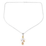 Citrine pendant necklace, 'Delicate Tendrils' - Citrine Sterling Silver Bud on Vine Motif Pendant Necklace