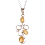 Citrine pendant necklace, 'Delicate Tendrils' - Citrine Sterling Silver Bud on Vine Motif Pendant Necklace