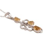 Citrine pendant necklace, 'Delicate Tendrils' - Citrine Sterling Silver Bud on Vine Motif Pendant Necklace