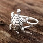 Sterling silver cocktail ring, 'Fascinating Turtle' - Sterling Silver Turtle Cocktail Ring from india