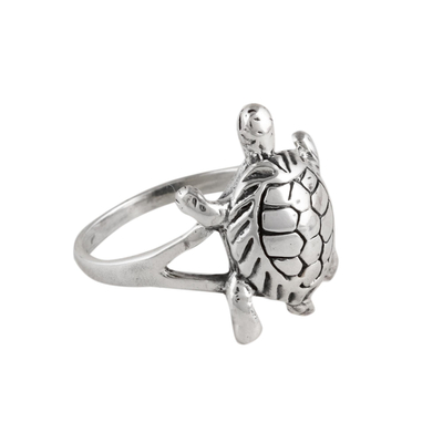 Sterling silver cocktail ring, 'Fascinating Turtle' - Sterling Silver Turtle Cocktail Ring from india
