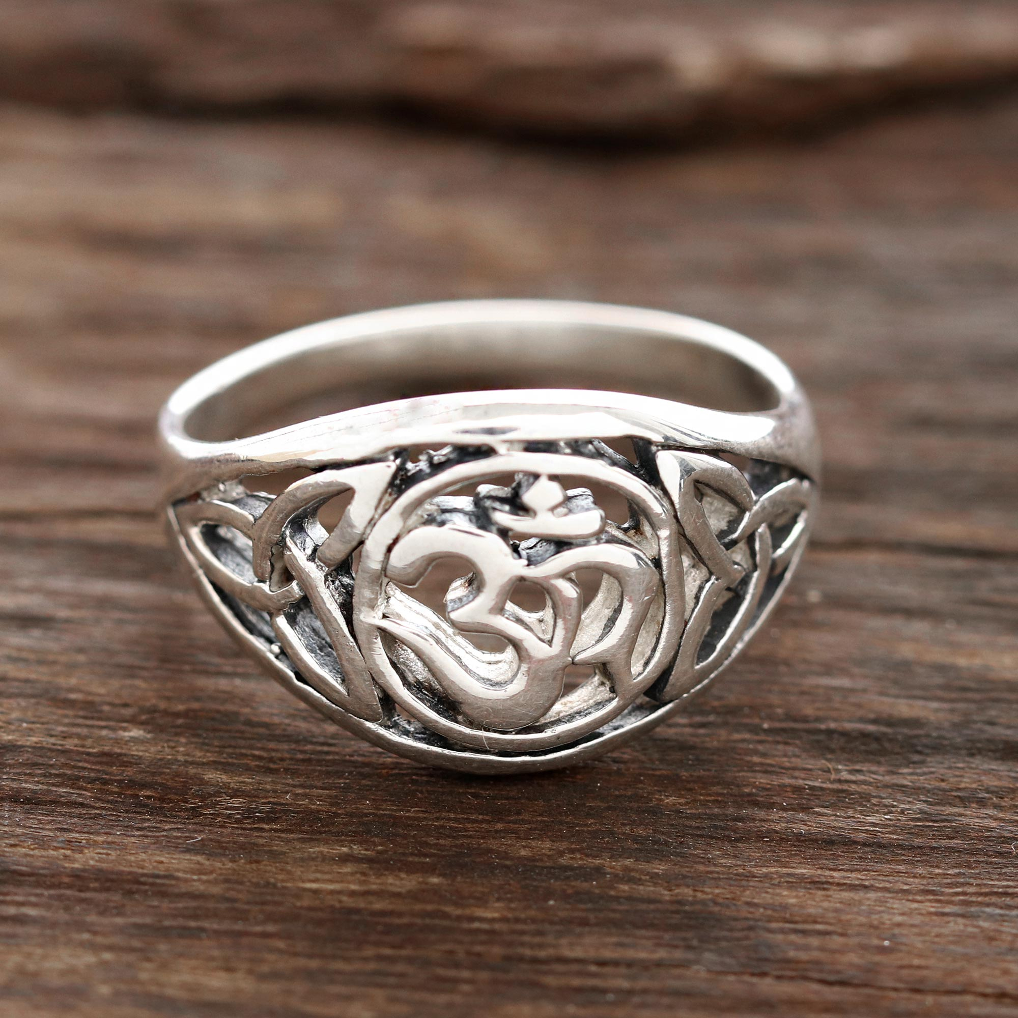 Sterling Silver Om Pattern Band Ring from India - Spiritual Fusion