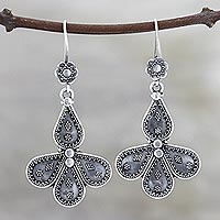 Sterling silver dangle earrings, 'Teardrop Composition' - Teardrop Motif Sterling Silver Dangle Earrings from India