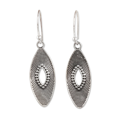 Sterling silver dangle earrings, 'Marquise Elegance' - Marquise Shape Sterling Silver Dangle Earrings from India